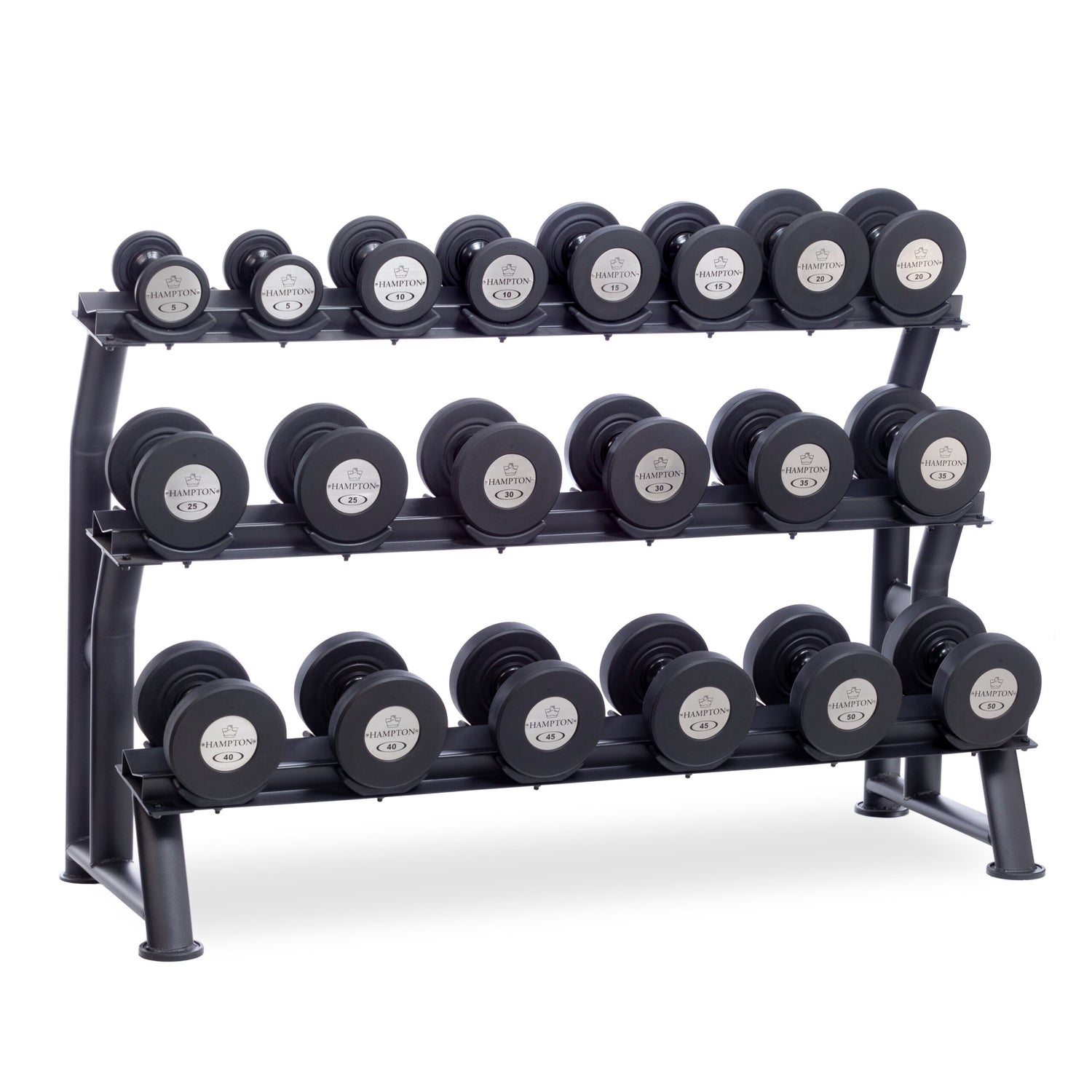 Hampton 3-Tier Fixed Pro-Style Dumbbell Saddle Rack | 10 Pairs (5-50 lbs.)