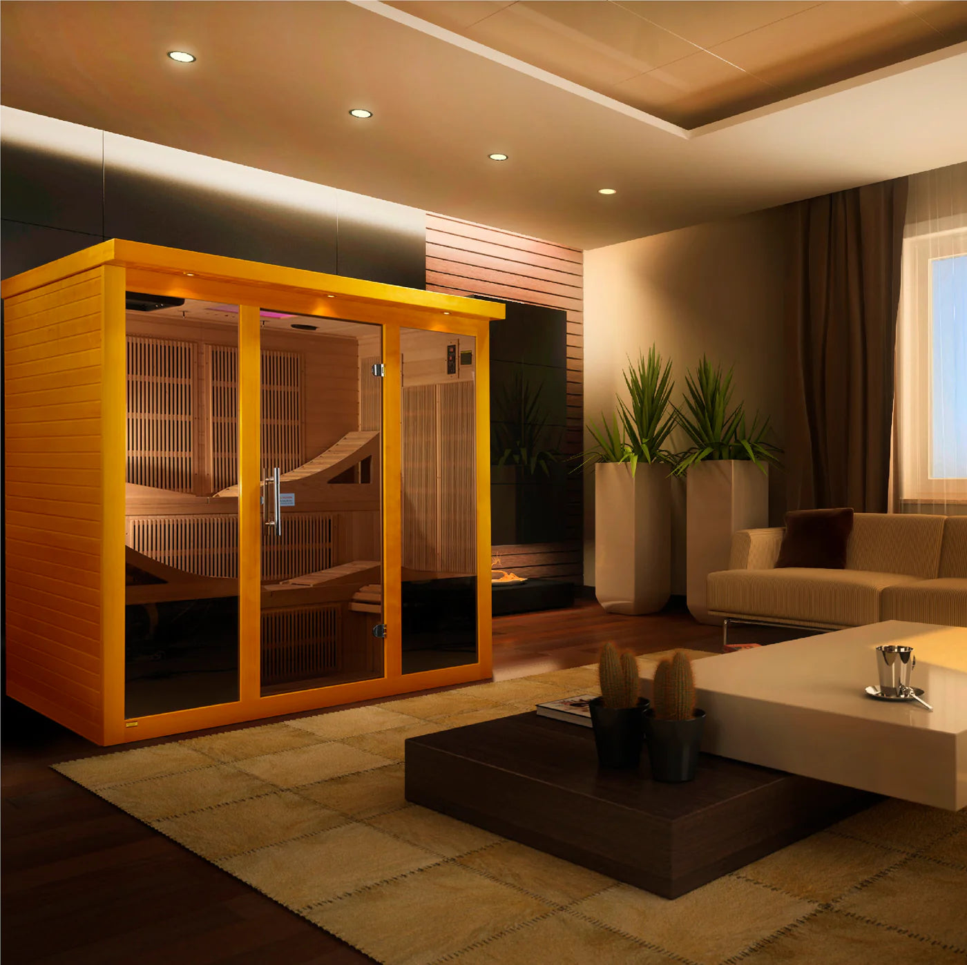 Monaco - 6 Person Ultra Low EMF FAR Infrared Sauna (Honey Finish)