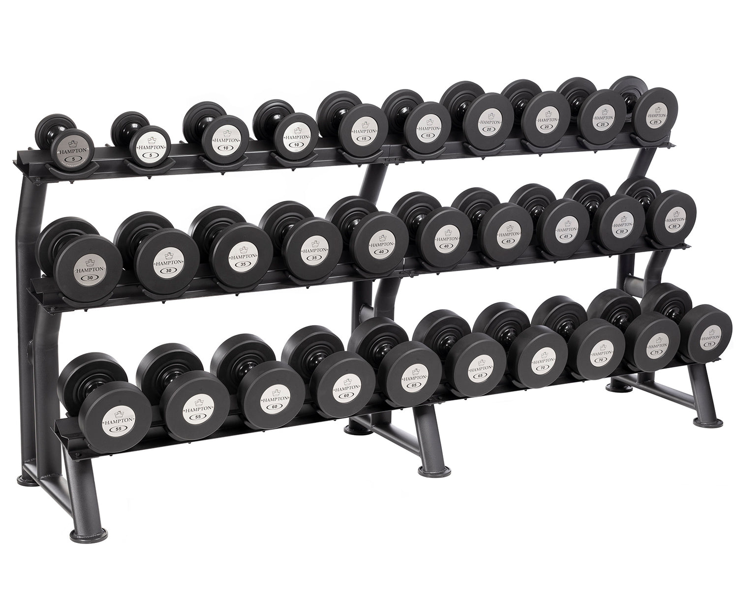Hampton 3-Tier Fixed Pro-Style Dumbbell Saddle Rack | 15 Pairs