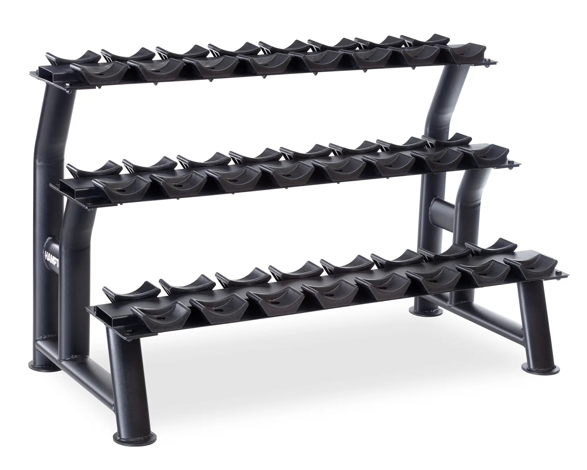 Hampton 3-Tier Chrome Dumbbell Saddle Rack | 12 Pairs 48″ – Balance Fitness
