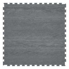 A square gray interlocking foam floor mat with a stone-textured pattern and interlocking tabs around the edges, shown on a plain white background.