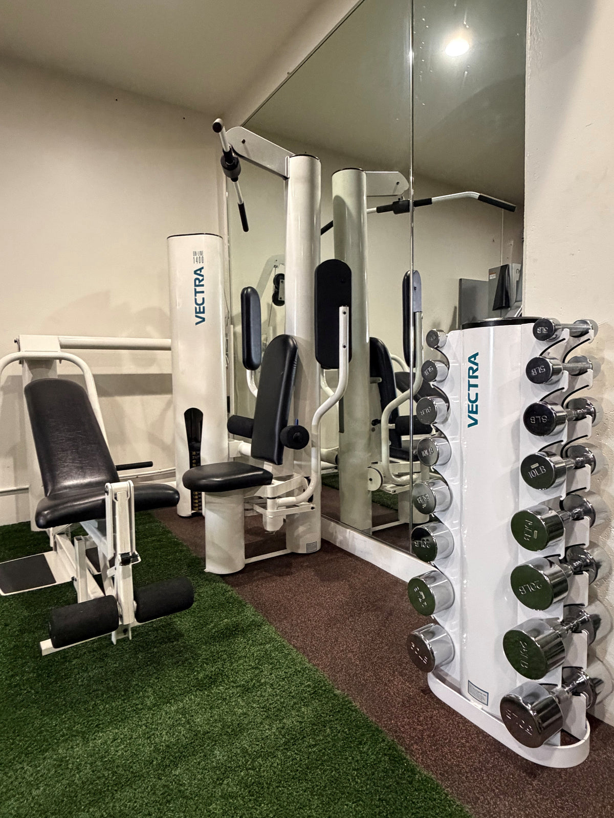 Vectra 1400 Home Gym W/ Hampton Chrome Dumbells Set & Vectra Dumbbell Rack